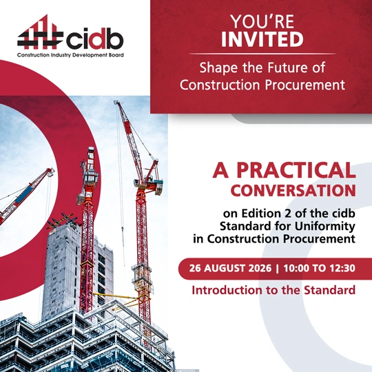 Invitation to cidb Standard for Uniformity in Construction Procurement webinar on Aug 26, 2026
